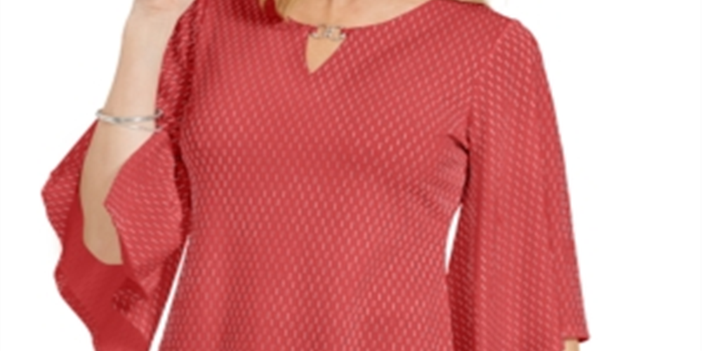 JM Collection Women's Embellished Flared Sleeve Top Orange Size Small