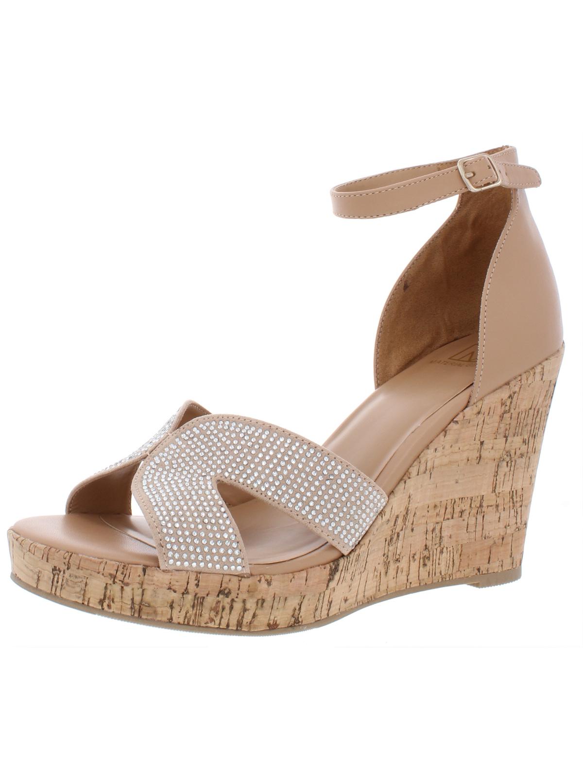 Material Girl Women's Faux Leather Ankle Strap Wedge Sandals Brown Size 9.5 M
