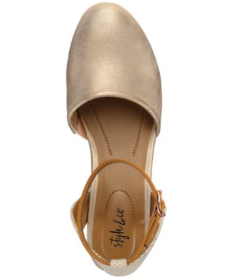 Style & Co. Womens Mailena Faux Leather Wedge Sandals Gold Size 7.5M