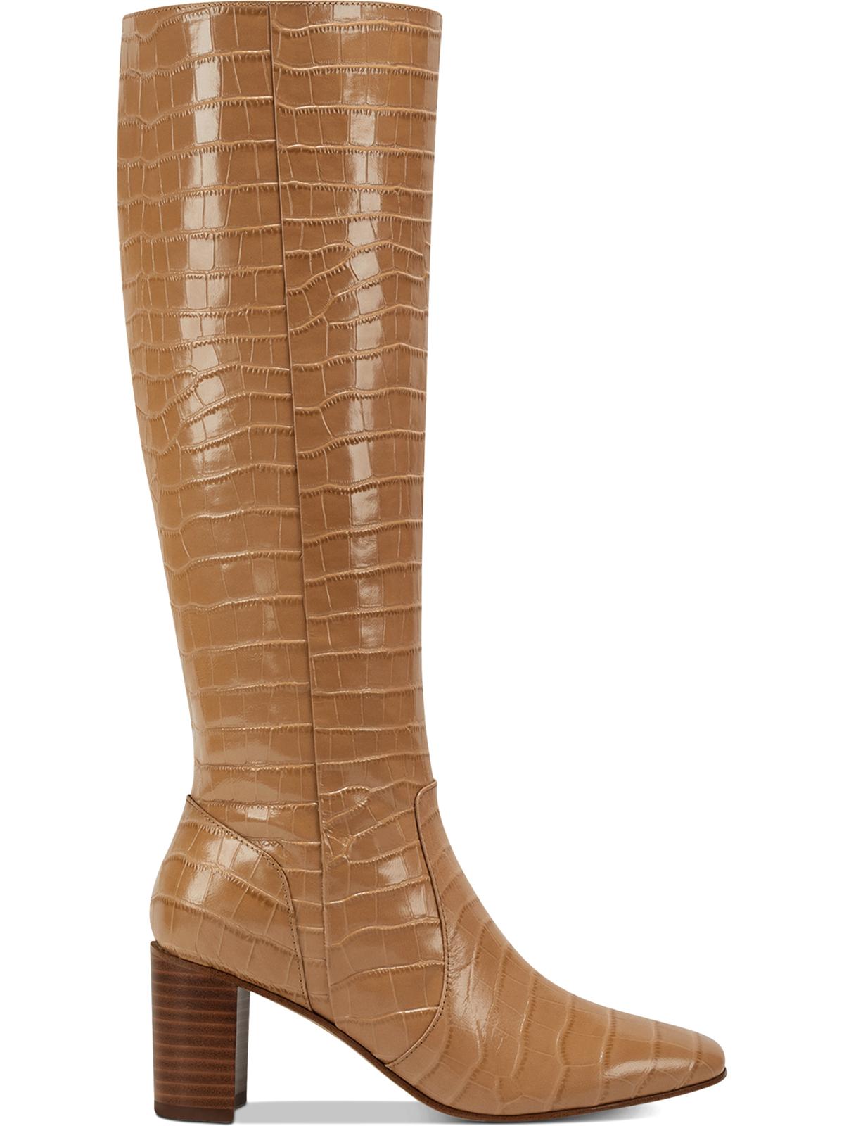 Marc Fisher Women's Revely Leather Square Toe Knee High Boots Brown Size 7.5 M