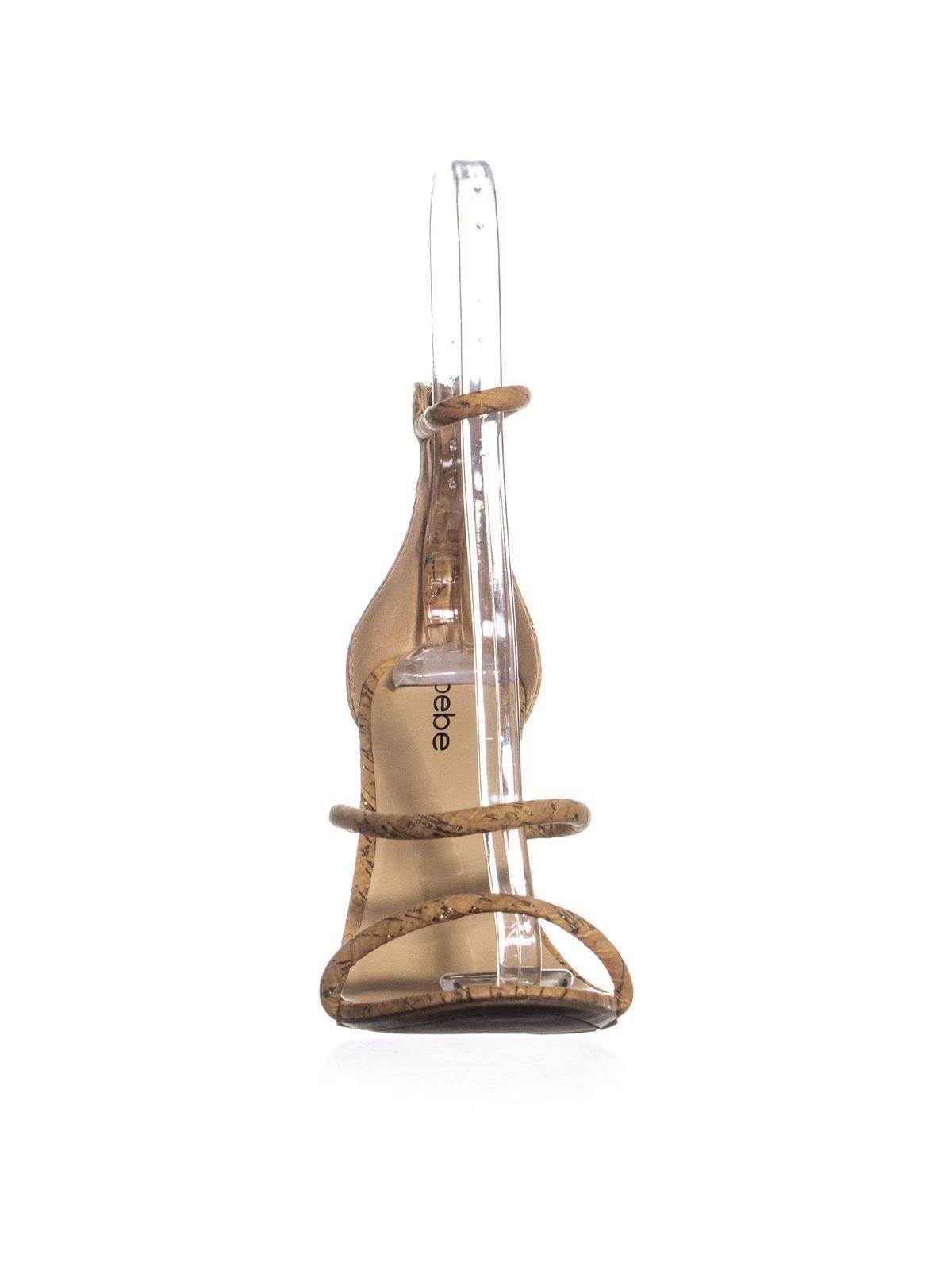 Bebe Women's Berdine Strappy Dress Sandals Gold Wood Size 10 M