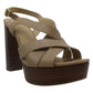 Michael Kors Women's Audrina Leather Peep Toe Casual Slingback Sandals Sahara Size 9