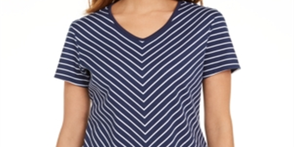 Karen Scott Women's Mitered Stripe Top Blue Size X-Small