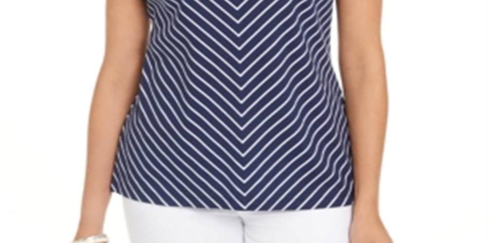 Karen Scott Women's Mitered Stripe Top Blue Size X-Small