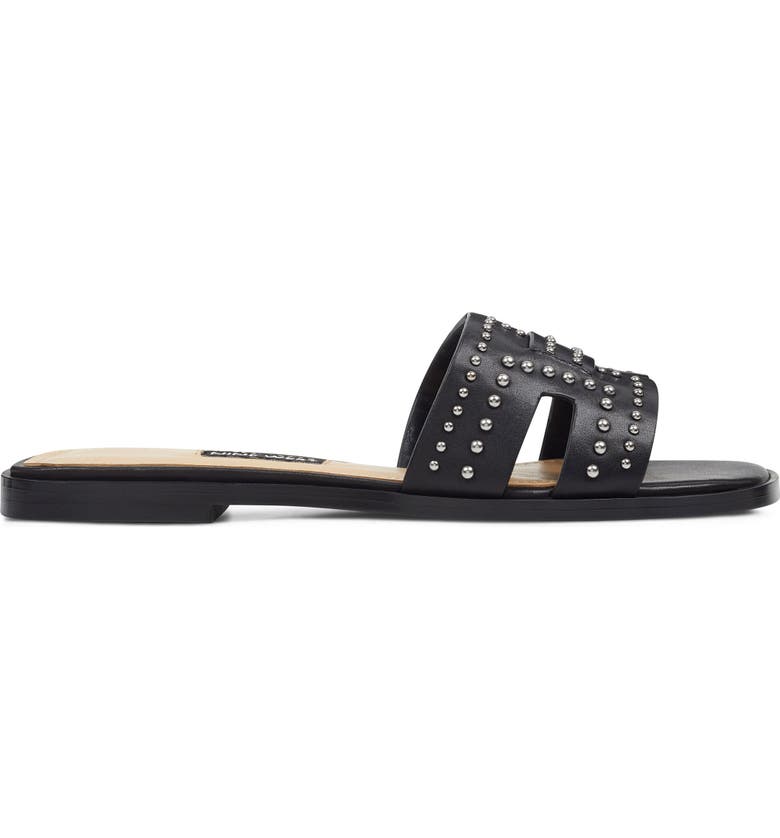 Nine West Women's Genesia Stud-Accent Leather Slide Sandals BrownSize 6 M
