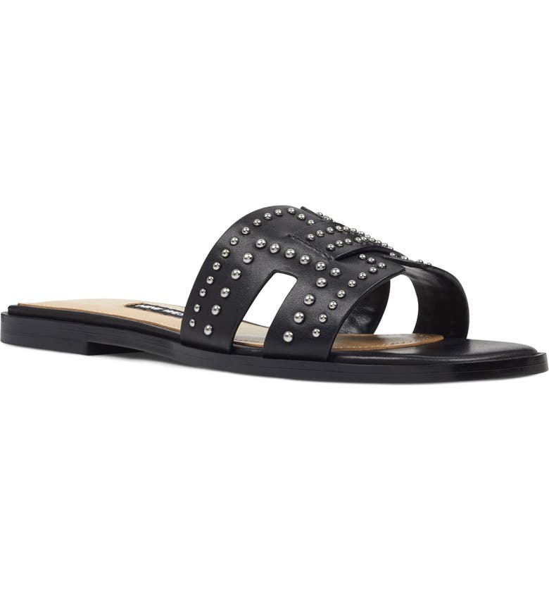 Nine West Women's Genesia Stud-Accent Leather Slide Sandals BrownSize 6 M