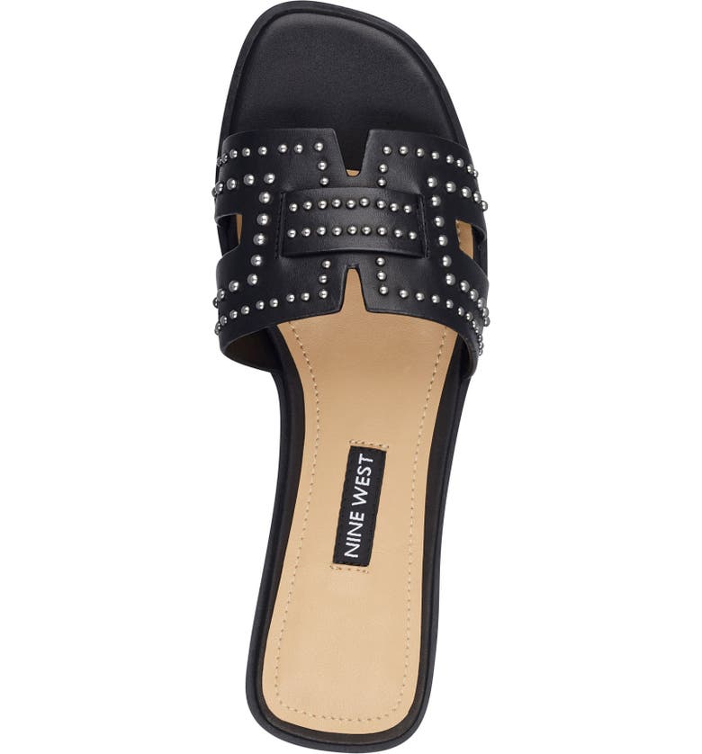 Nine West Women's Genesia Stud-Accent Leather Slide Sandals BrownSize 6 M