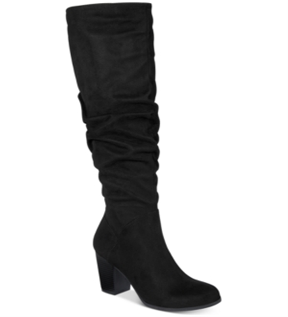 Material Girl Women's Comfort Zipper Accent Ruched Myah Round Toe Block Heel Boots Black Size 7 M