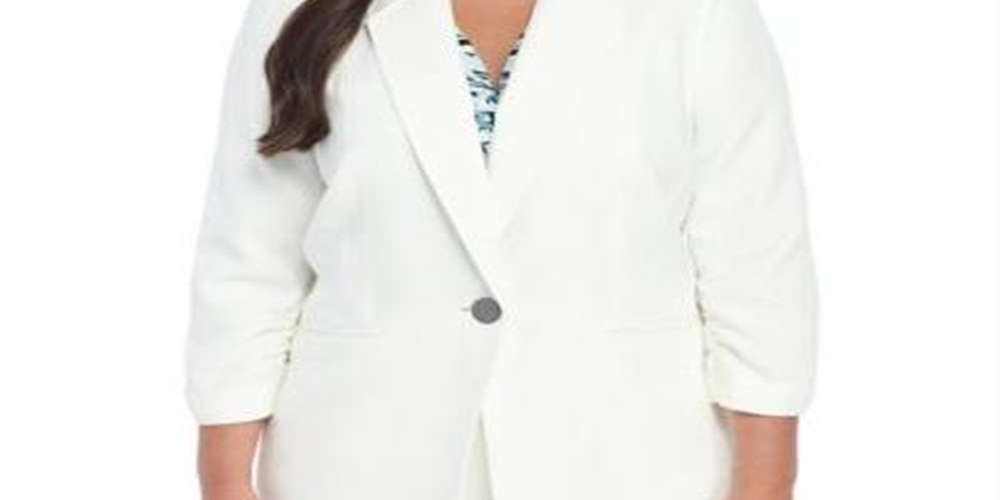 Kasper Women's Plus Textured Single Button Jacket White Size 22W