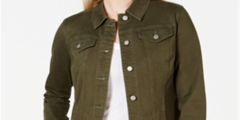 Charter Club Women's Denim Jacket Olive Size Petite S/M