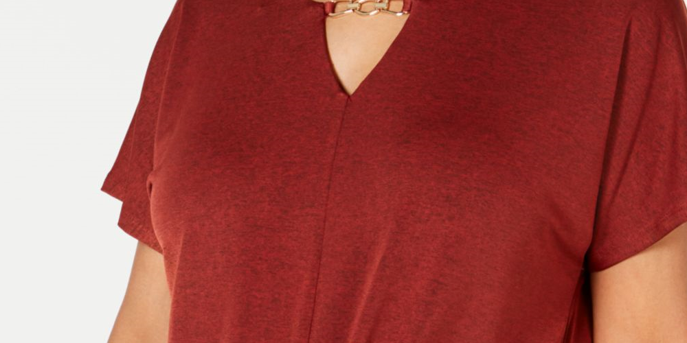JM Collection Women's Short Sleeve Keyhole Wear to Work Top Red Size Large