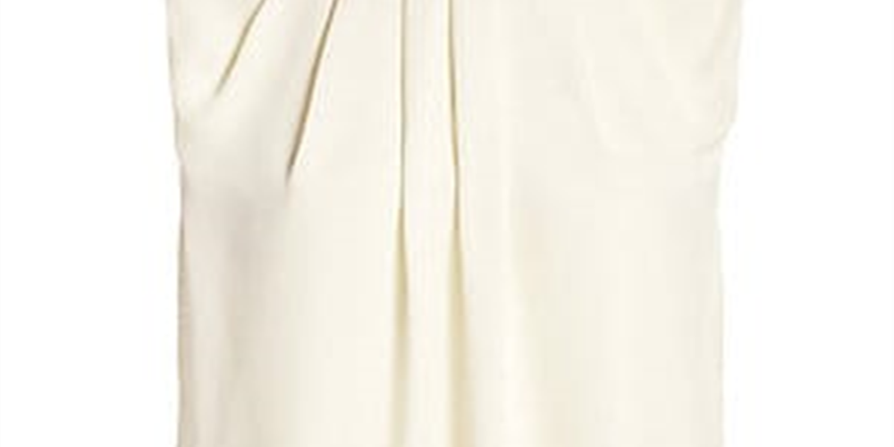 St. John Collection Women's Satin Silk Georgette Shell with Pleat Drape Top White Size Petite