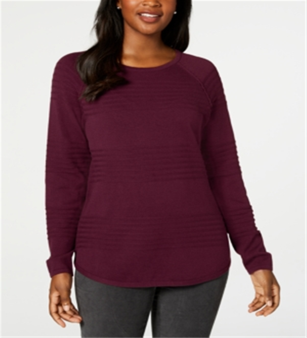 Karen Scott Women's Cotton Ribbed Sweater Burgundy Size Petite L