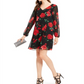 INC International Concepts Women's Rose Print Chiffon Bow Back Dress Black Size X-Large