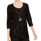 JM Collection Women's Velvet 3/4 Sleeve Scoop Neck Evening Top Black Size Petite Small