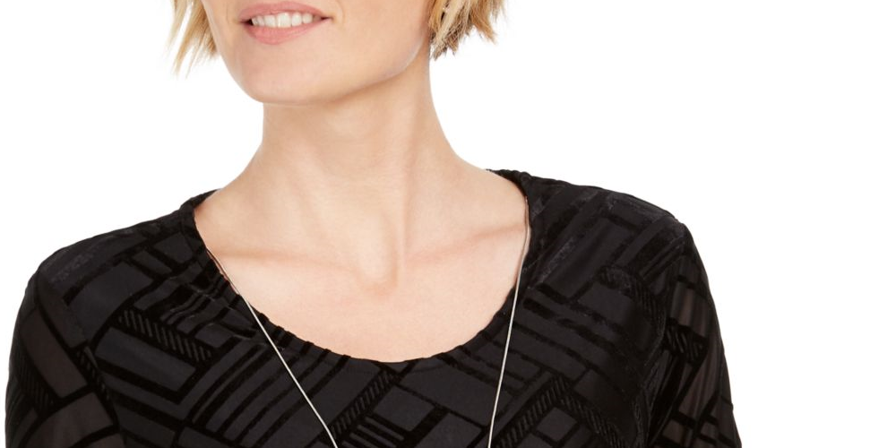 JM Collection Women's Velvet 3/4 Sleeve Scoop Neck Evening Top Black Size Petite Small