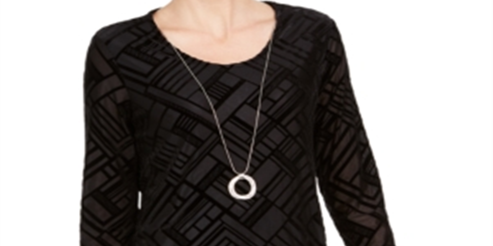 JM Collection Women's Velvet 3/4 Sleeve Scoop Neck Evening Top Black Size Petite Small