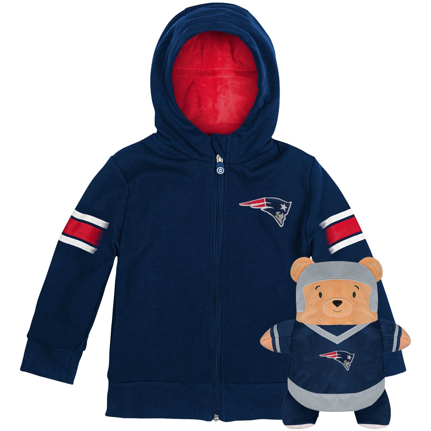 Cubcoats Boy's Toddler New England Patriots 2-in-1 Transforming Full-Zip Hoodie & Soft Plushie Navy