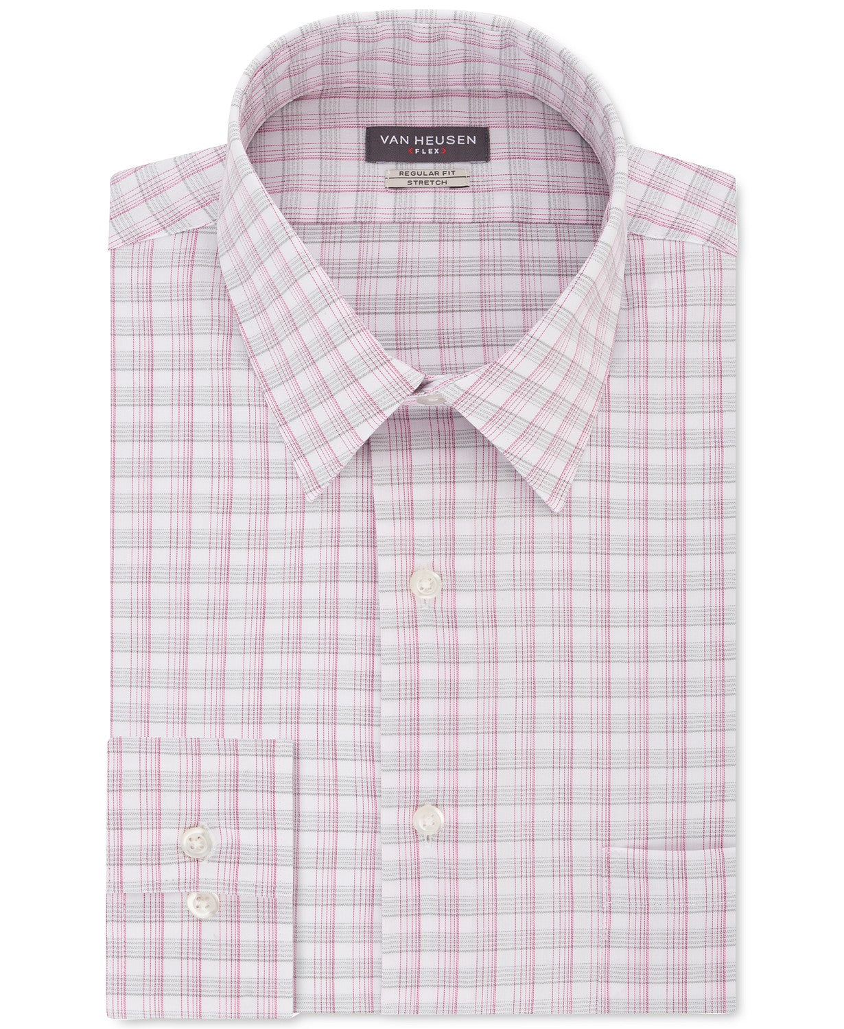 Van Heusen Men's Classic Regular Fit Wrinkle Free Performance Stretch Flex Collar Plaid Dress Shirt Gray Size 16.5X32X33