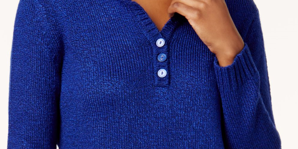 Karen Scott  Women's Button Long Sleeve Collared Sweater Blue Size Large