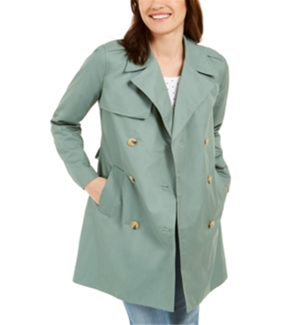 Charter Club Women's Classic Solid Trench Coat Green Size Medium