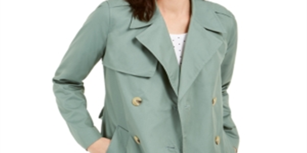 Charter Club Women's Classic Solid Trench Coat Green Size Medium