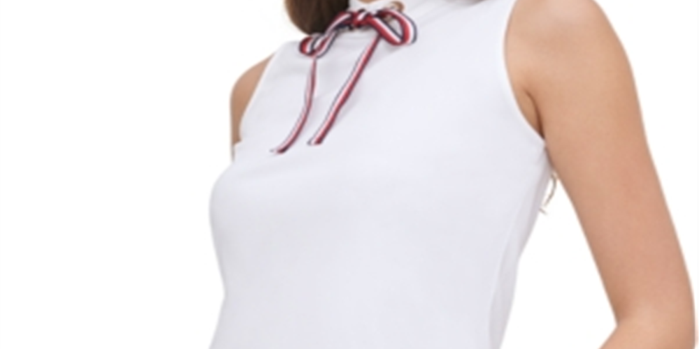Tommy Hilfiger Women's Tie Neck Top White Size X-Large