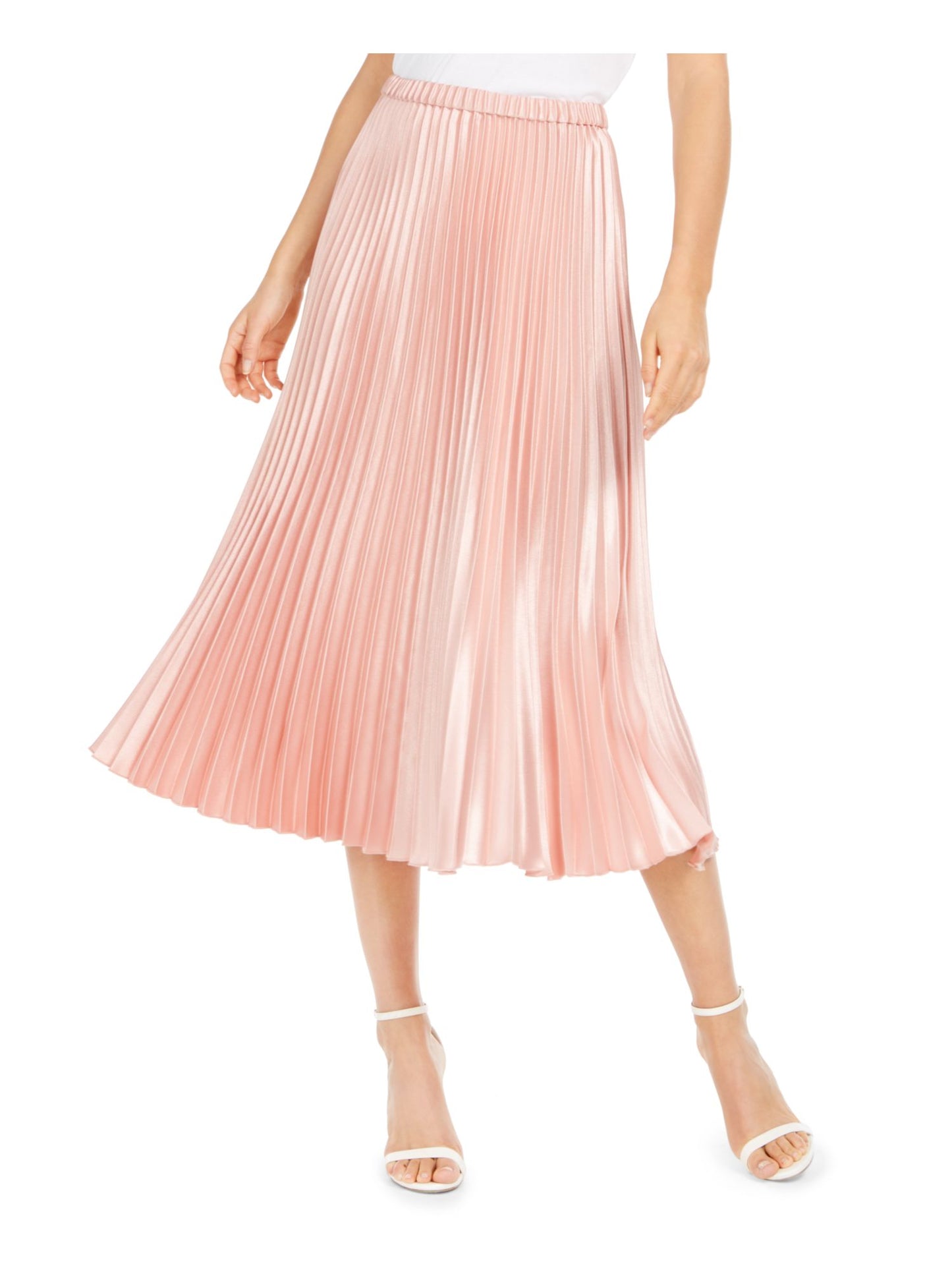 Anne Klein Women's Satin Shutter Pleat Maxi Skirt Pink Size X-Large
