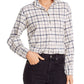 Rebecca Taylor Women's Plaid Cuffed Sleeve Collared Button up Top White Size Small
