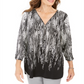 JM Collection Women's Printed Zipper Neck Tunic Black Size Small