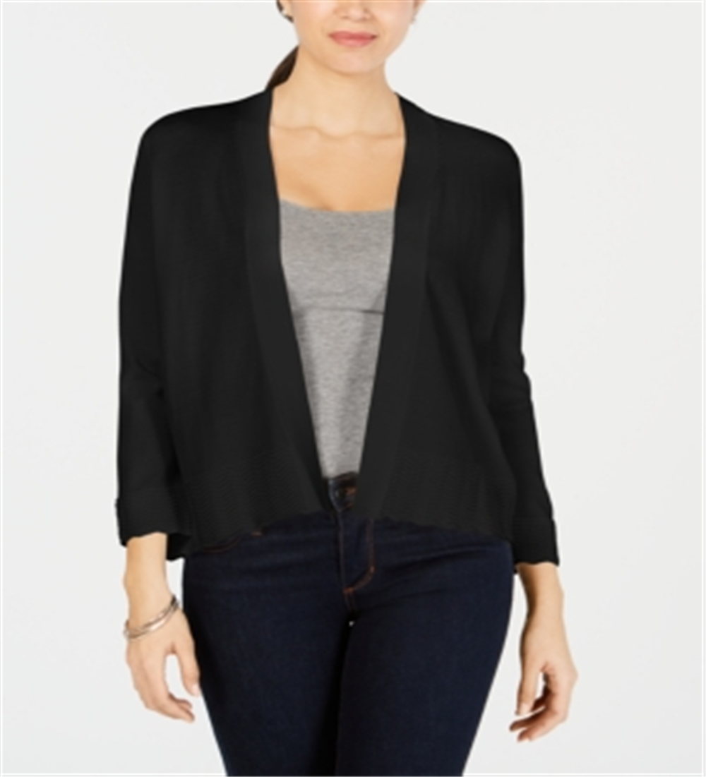 Charter Club Women's Textured Knit Open Cardigan Black Size Medium