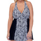 Island Escape Women's Printed Stretch Allover Slimming Removable Cups Surplice Full Coverage Swimdress Black Size 18W