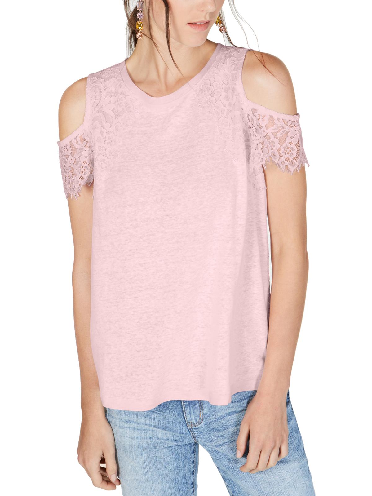 INC International Concepts Women's Linen Cold Shoulder Top Pink Size Large