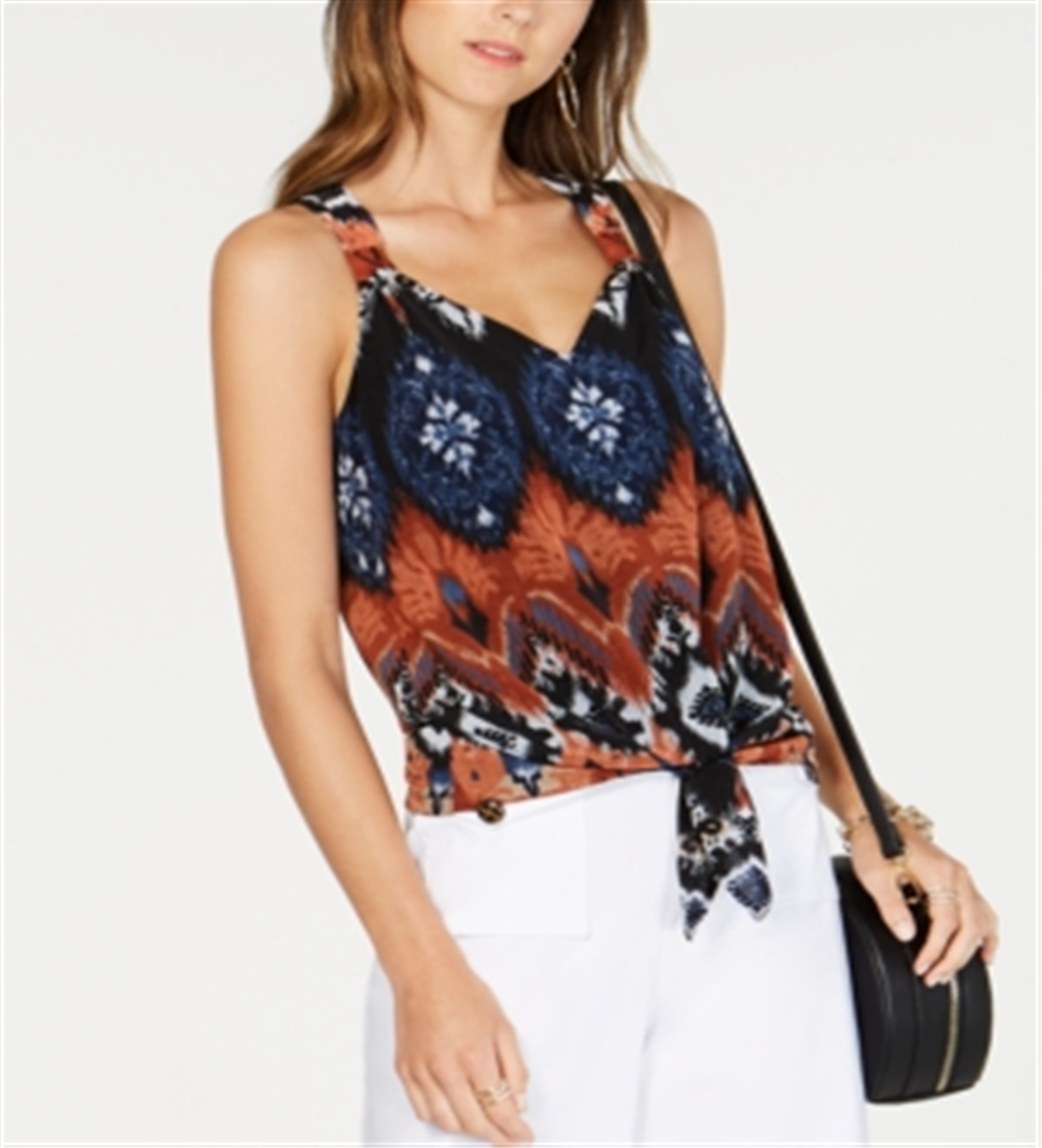 INC International Concepts Women's Tie Front Chiffon Top Brown Size Petite XL