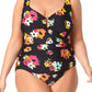 Anne Cole Women's  U Trim One Piece Swimsuit Black Multi Size 18W