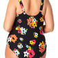 Anne Cole Women's  U Trim One Piece Swimsuit Black Multi Size 18W