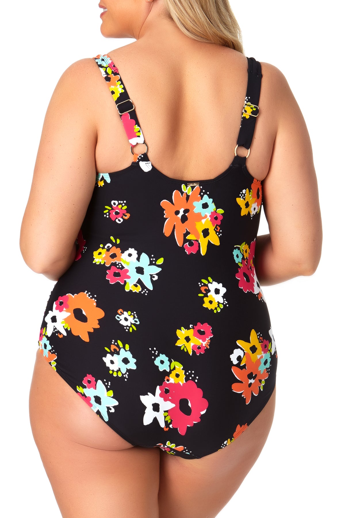 Anne Cole Women's  U Trim One Piece Swimsuit Black Multi Size 18W