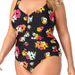 Anne Cole Women's  U Trim One Piece Swimsuit Black Multi Size 18W