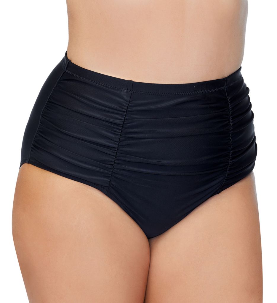 Raisins Curve Women's Stretch Ruched Front Lined Full Coverage Costa Swimsuit Bottom Black Size 14W