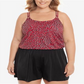 Swim Solutions Women's Plus Printed Baby Spice Double Strap Tummy Control Romper Swimsuit Red Size 22W