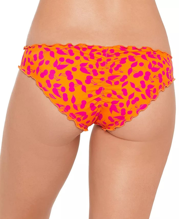 Salt + Cove Women's Cherry on Top Ruffled Hipster Bikini Swim Bottom Orange Size Large