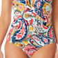 Anne Cole Women's Paisley Stretch Push up Cut Out Tie Lined Full Coverage Ring High Neck One Piece Swimsuit Red Size 12