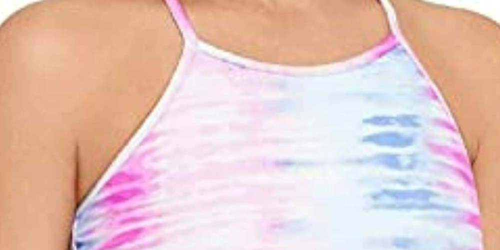 Miken Junior's Lace up Back High Neck Swim Top Multi Tie Dye Size Medium
