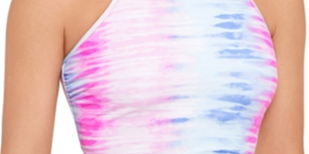 Miken Junior's Lace up Back High Neck Swim Top Multi Tie Dye Size Medium