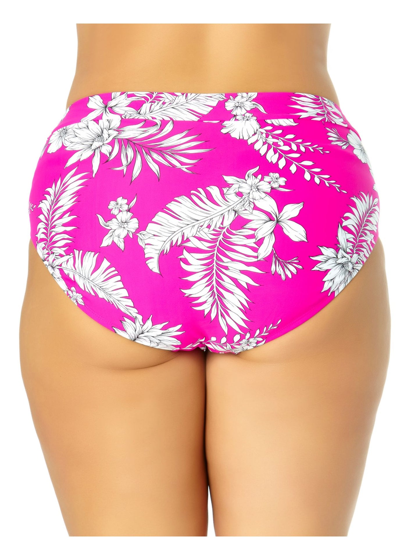 कैलिफ़ोर्निया वेव्स विमेन स्ट्रेच बैंडेड लाइन्ड बिकिनी मॉडरेट कवरेज हाई वेस्टेड स्विमसूट बॉटम गुलाबी साइज 3-22/24