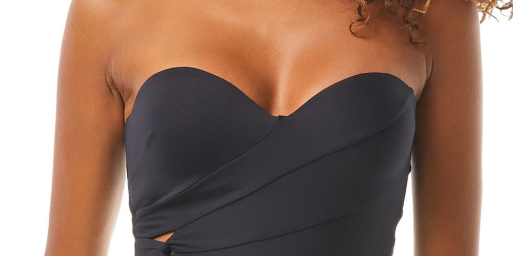 Carmen Marc Valvo Women's Bandeau Cutout One Piece Swimsuit Black Size 12