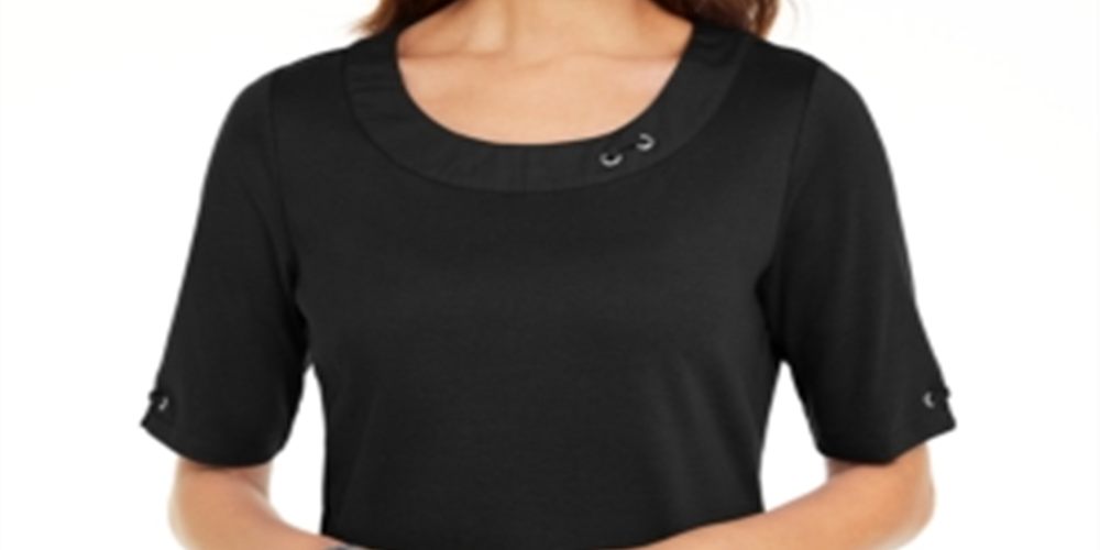 Karen Scott Women's Cotton Ring Top Black Size X-Small