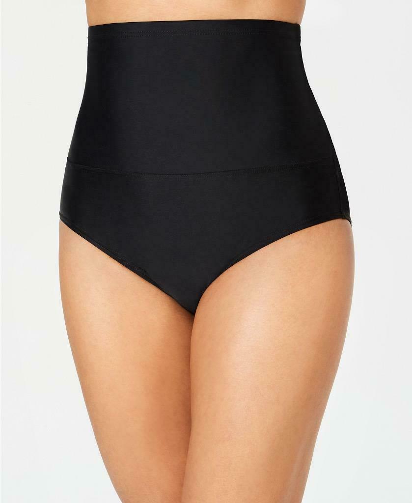 Island Escape Women's High Waist Tummy Control Top Bikini Bottoms Swimsuit Black