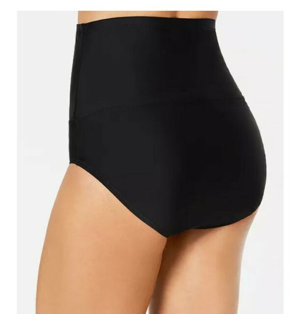 Island Escape Women's High Waist Tummy Control Top Bikini Bottoms Swimsuit Black