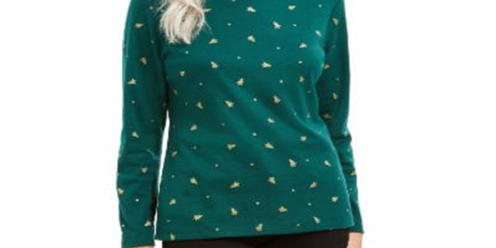 Karen Scott Women's Tree Printed Turtleneck Top Green Size Large